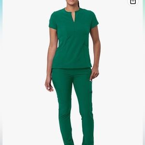 Adar Scrub Set- Notched V-Neck Scrub Top & Skinny Cargo Scrub Pants